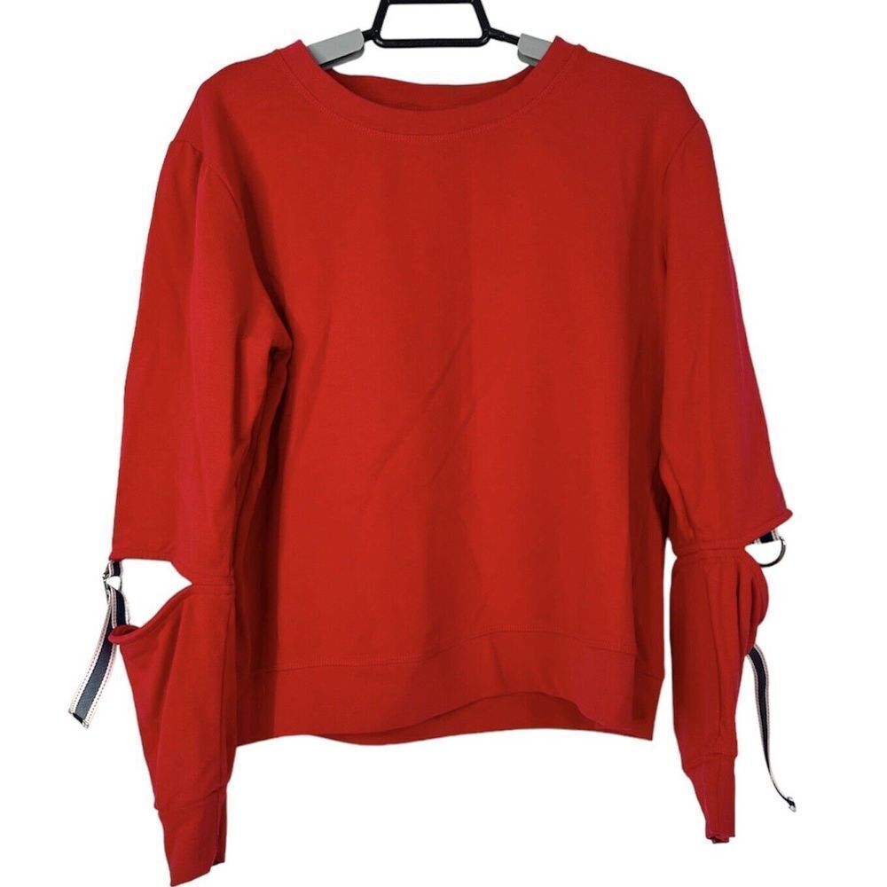 Bobeau Sweatshirt Top Women's‎ Small Crewneck Split Tie Sleeves Made in USA Red